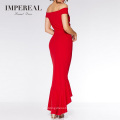 Maxi Knot Front Spandex Sexy Mature Women Red Evening Dress For Wedding